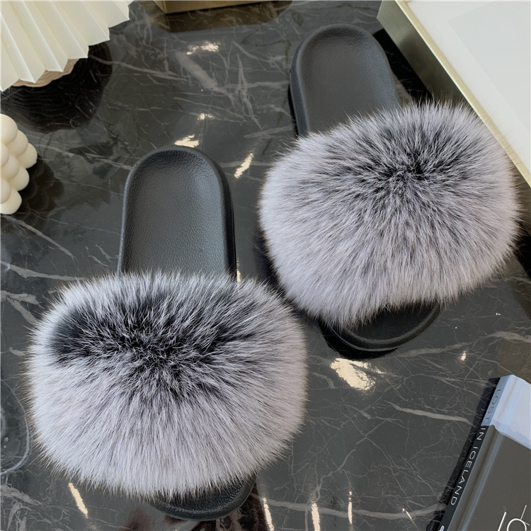 Real Fur Slides Summer Fox Fur - огляд і ціна Women'S Shoes Navy Blue