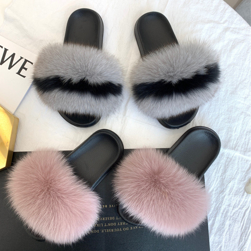Real Fur Slides Summer Fox Fur - огляд і ціна Women'S Shoes Navy Blue