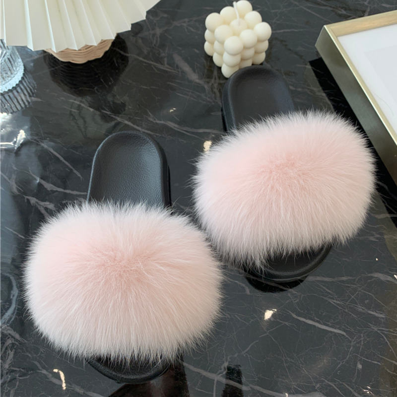 Real Fur Slides Summer Fox Fur - огляд і ціна Women'S Shoes Navy Blue