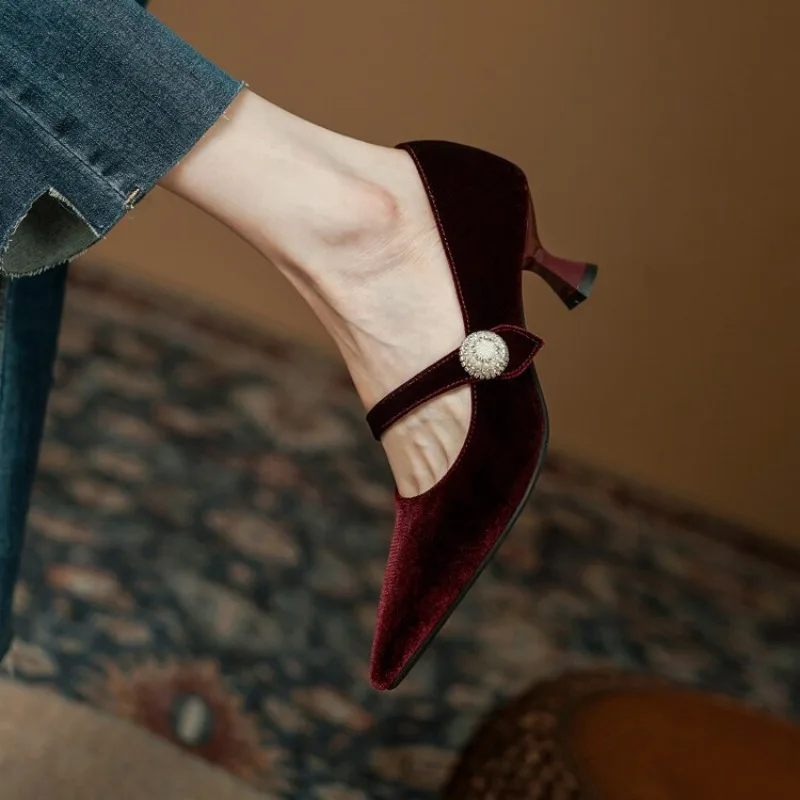 Wine Red Pointed Toe Mary Jane - огляд і ціна Women Shoes With Heels