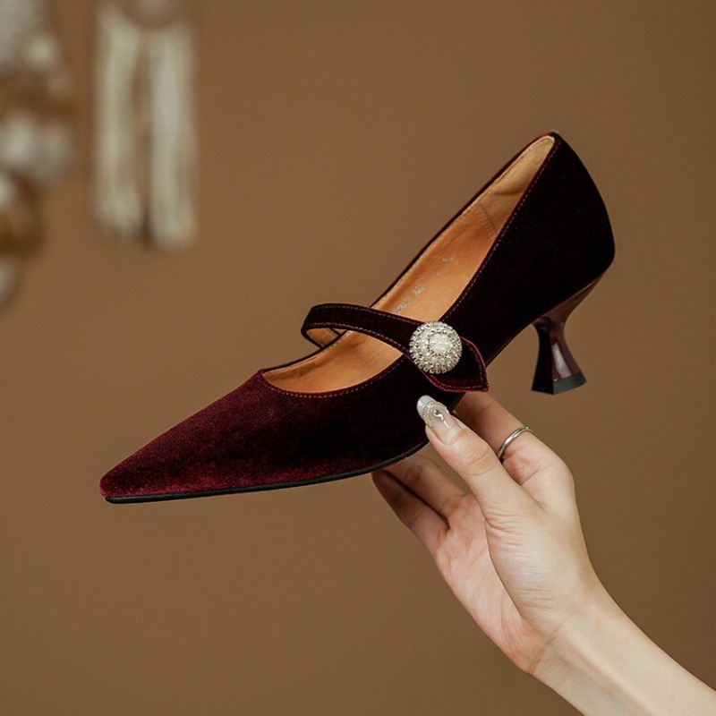 Wine Red Pointed Toe Mary Jane - огляд і ціна Women Shoes With Heels
